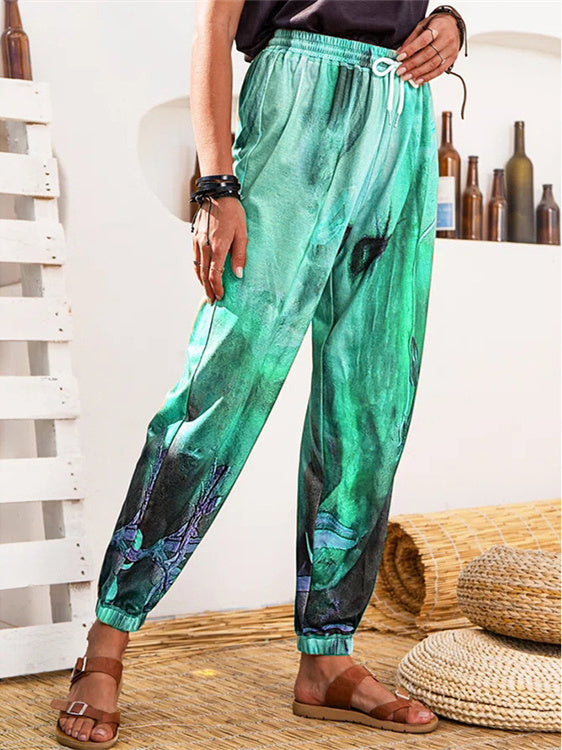Women's Graphic Printed Lace-up Casual Pants