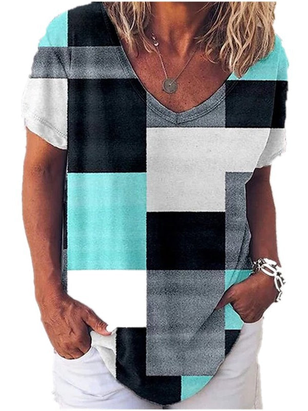 Women's Short Sleeve V-neck Graphic Printed Tops