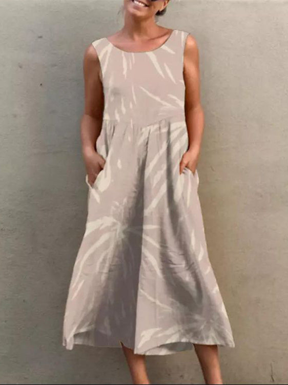 Women's Sleeveless Scoop Neck Graphic Printed Midi Dress