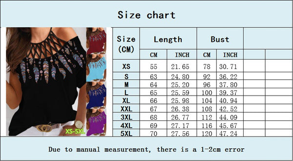 Women's Short Sleeve Off-shoulder Hollow Graphic Printed Top