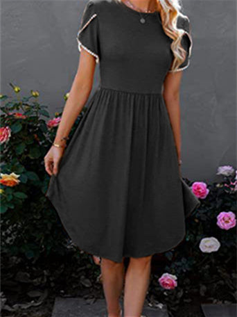 Women's Short Sleeve Scoop Neck Pure Color Midi Dress
