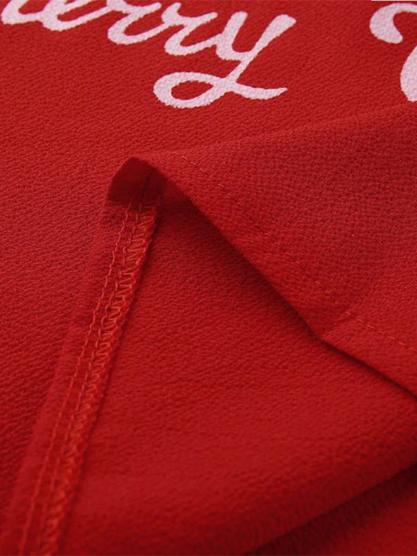 Women 3/4 Sleeve V-neck Christmas Printed Net Yarn Stitching Top