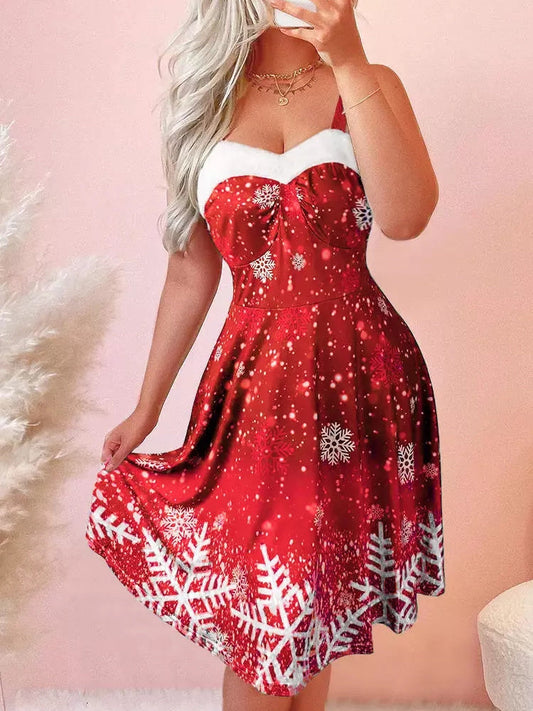 Women's Christmas Sleeveless Graphic Midi Dress