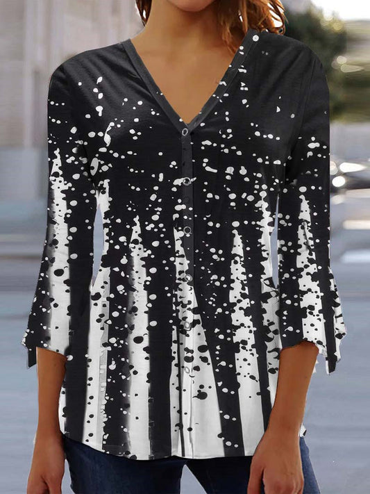 Women's 3/4 Sleeve V-neck Graphic Printed Cardigan Top