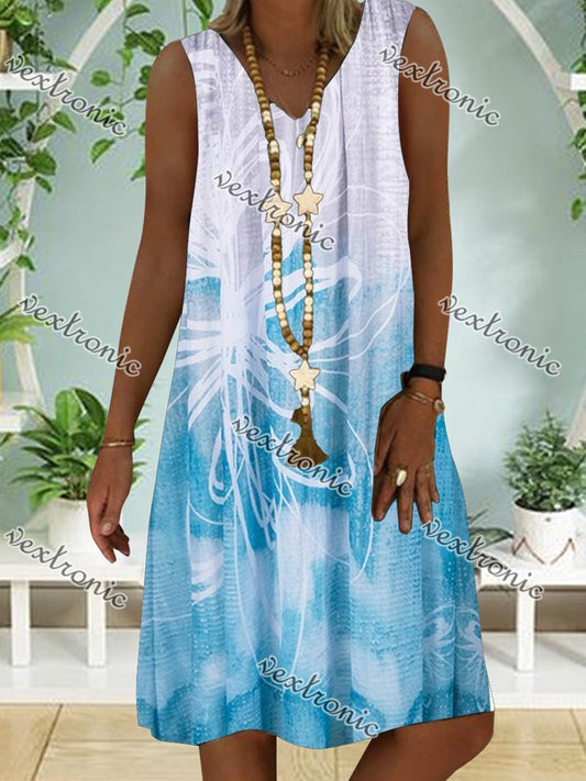 Women's Sleeveless V-neck Floral Printed Midi Dress