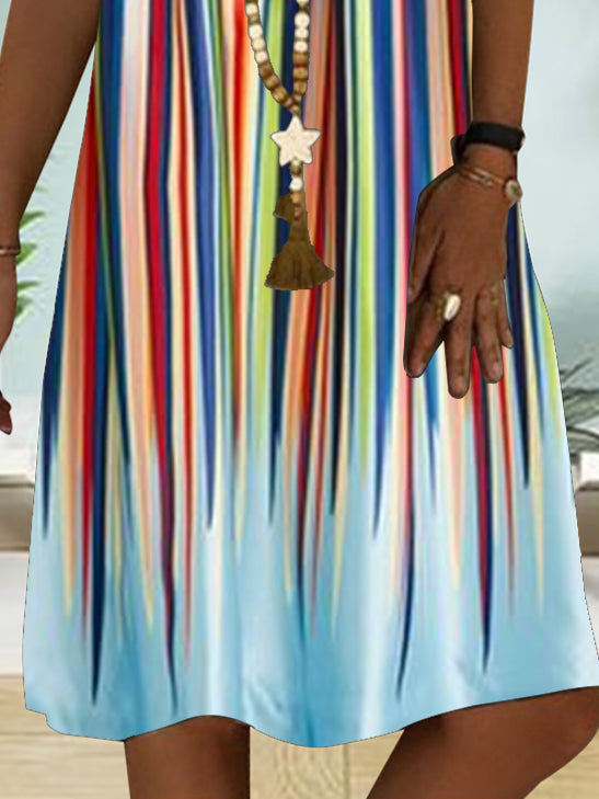 Women Casual Sleeveless V-neck Colorful Printed Midi Dress