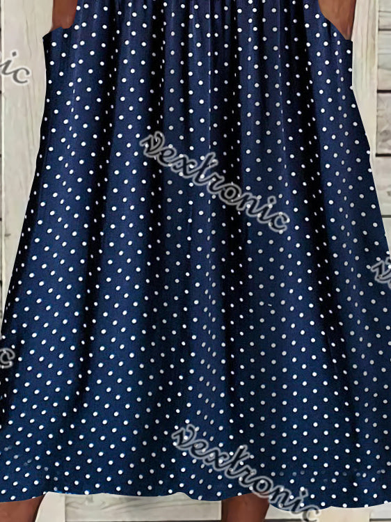 Women's Short Sleeve V-neck Blue Graphic Printed Midi Dress