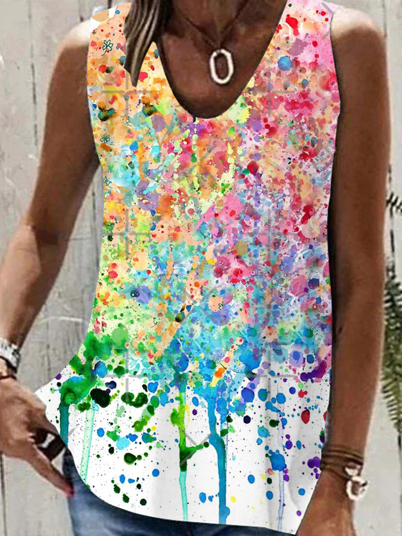 Women's Colorful V-neck Sleeveless Graphic Top