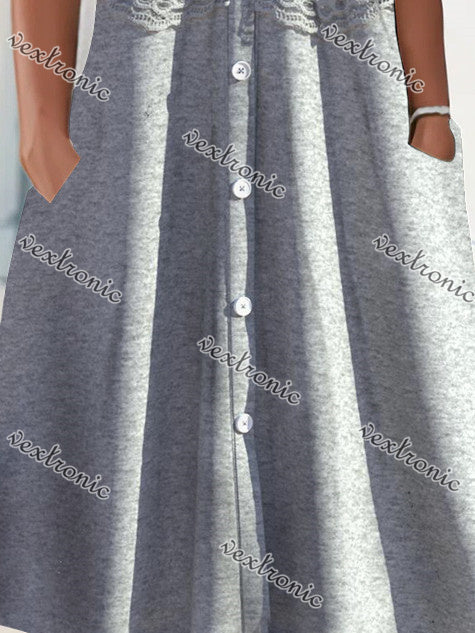 Women Short Sleeve Scoop Neck Graphic Lace Midi Dress