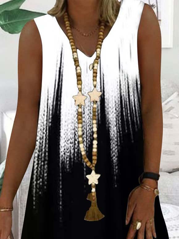 Women Black Sleeveless V-neck Printed Midi Dress