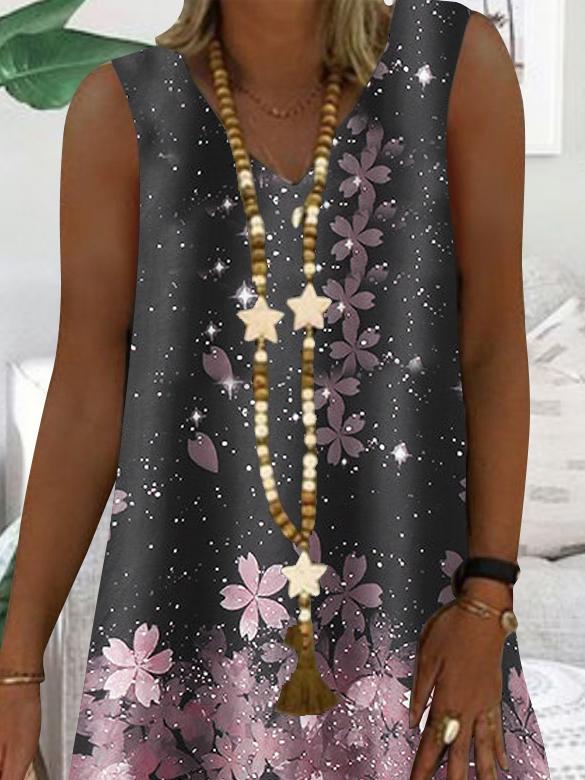 Women Black Sleeveless V-neck Printed Midi Dress
