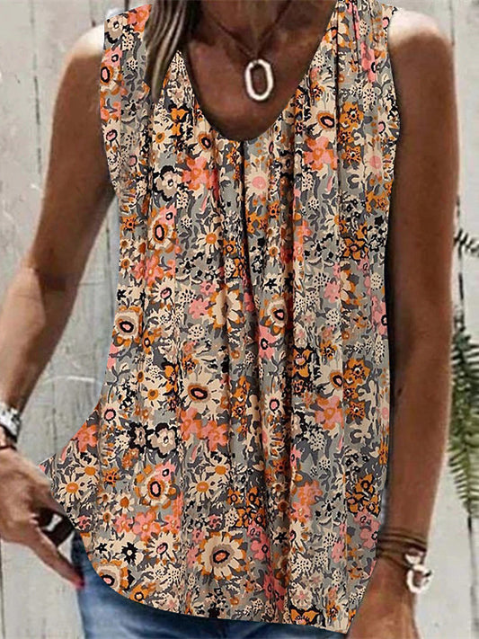 Women Sleeveless V-neck Floral Printed Top