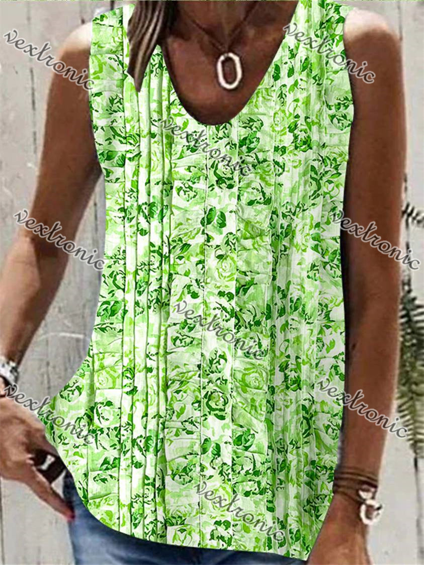 Women Sleeveless V-neck Floral Printed Graphic Top