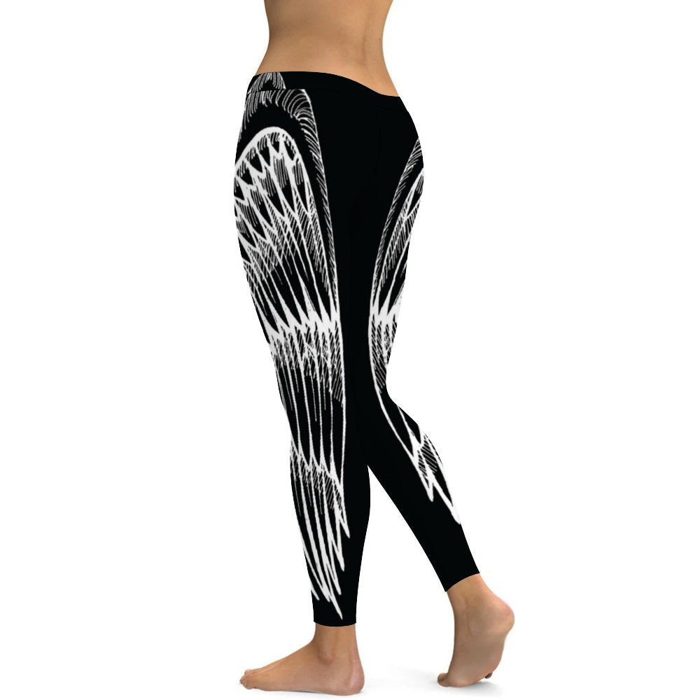 Yoga Leggings Tummy Control High Waist Stretchable Workout Pants Angel Wings Printed