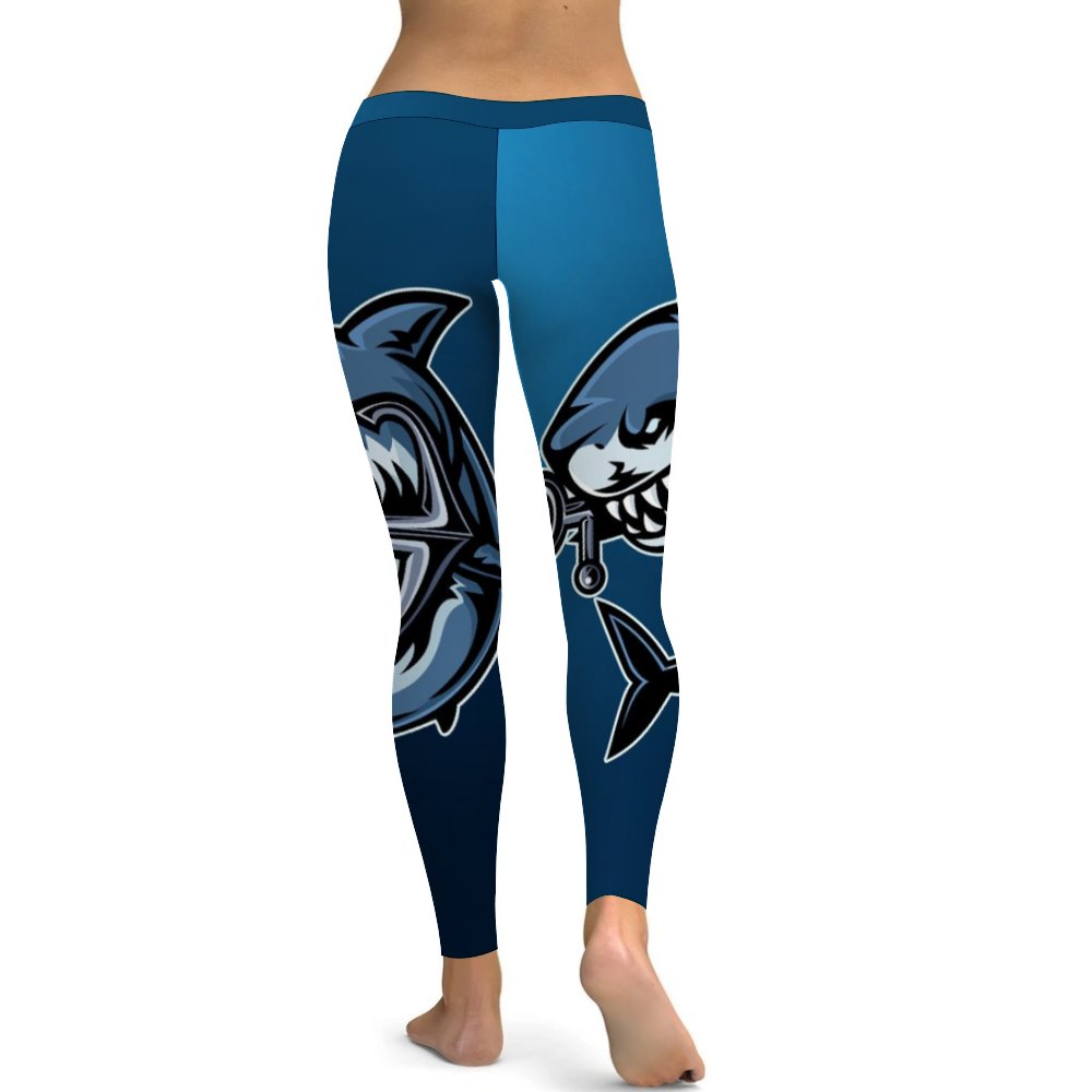 Yoga Leggings Tummy Control High Waist Stretchable Workout Pants Shark Printed