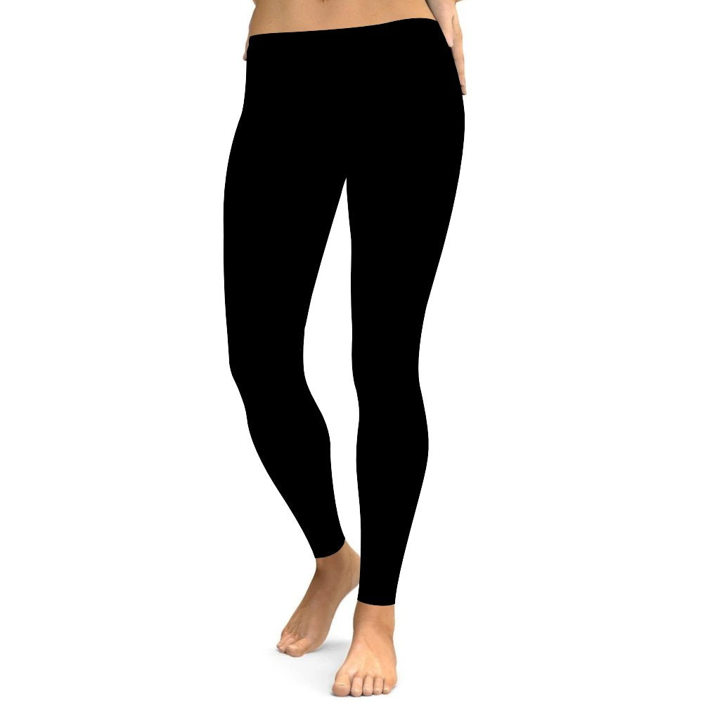 Yoga Leggings Tummy Control High Waist Stretchable Workout Pants Solid Black