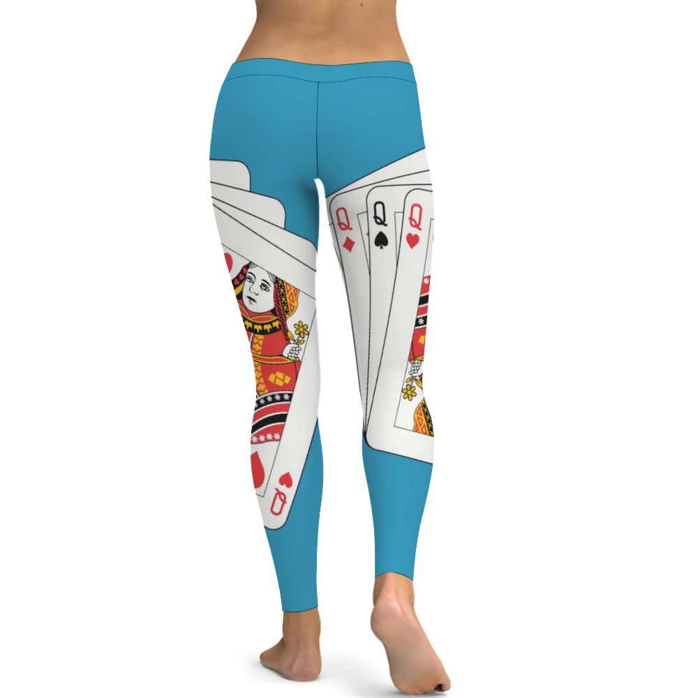 Yoga Leggings Tummy Control High Waist Stretchable Workout Pants Poker Queen of Hearts Printed