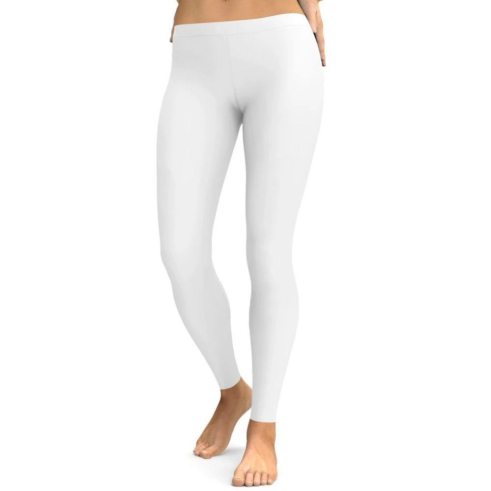 Yoga Leggings Tummy Control High Waist Stretchable Workout Pants Solid White