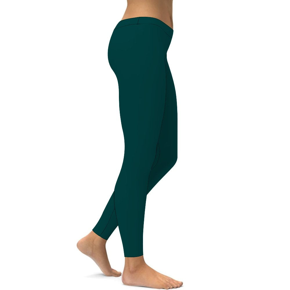 Yoga Leggings Tummy Control High Waist Stretchable Workout Pants Solid Drak Green