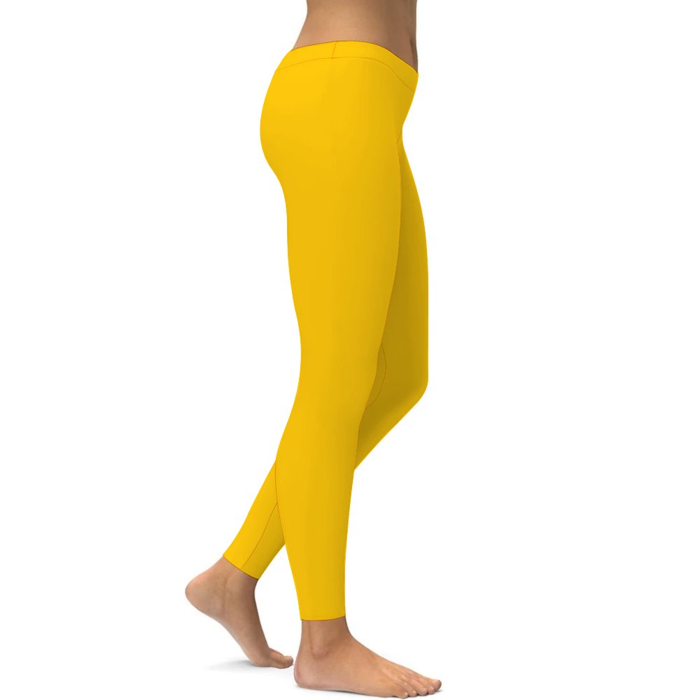 Yoga Leggings Tummy Control High Waist Stretchable Workout Pants Solid Yellow