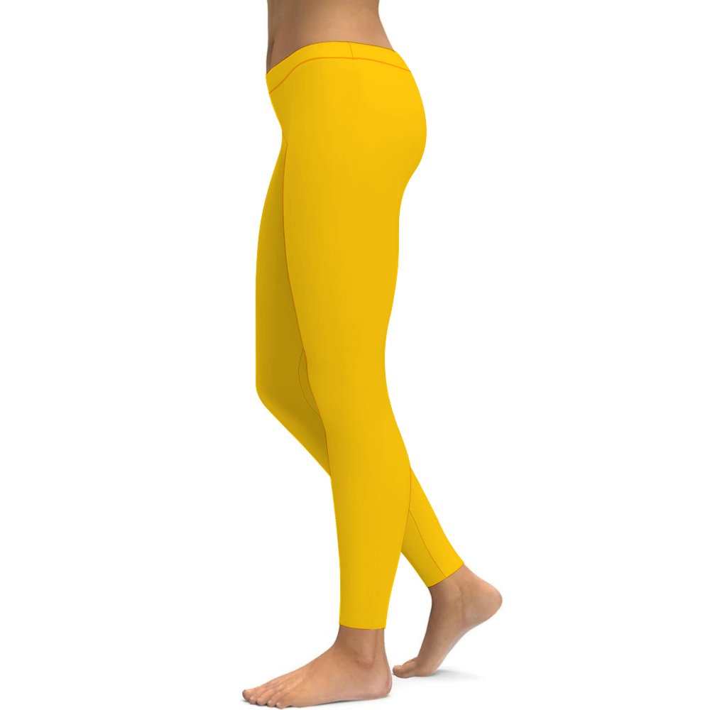 Yoga Leggings Tummy Control High Waist Stretchable Workout Pants Solid Yellow