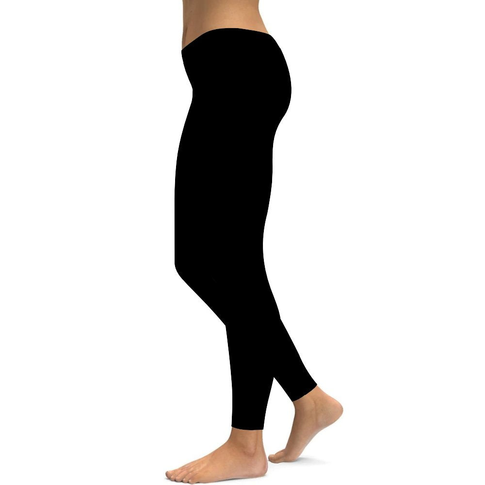 Yoga Leggings Tummy Control High Waist Stretchable Workout Pants Solid Black