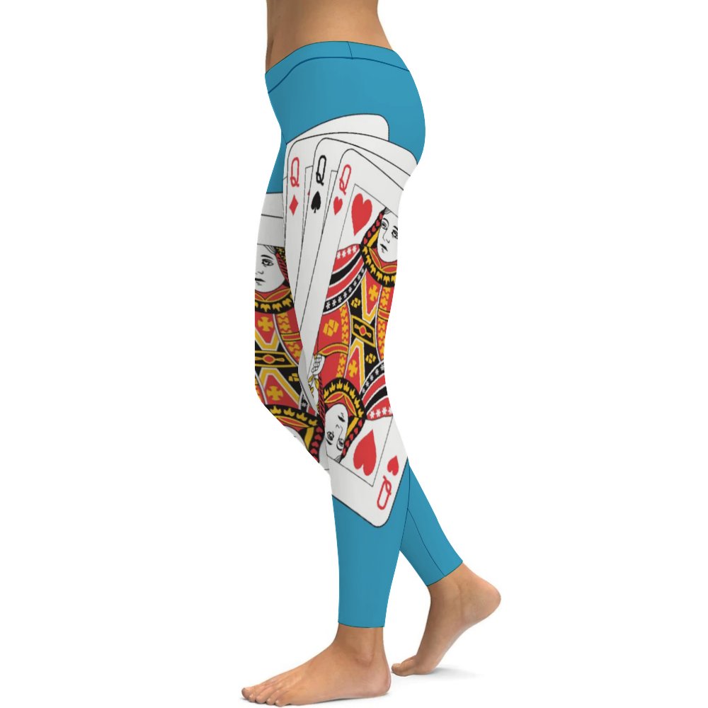Yoga Leggings Tummy Control High Waist Stretchable Workout Pants Poker Queen of Hearts Printed
