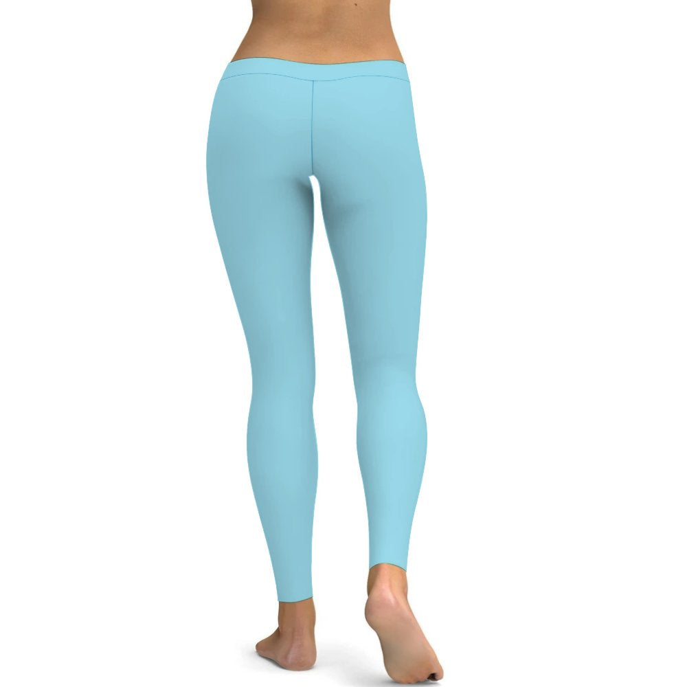 Yoga Leggings Tummy Control High Waist Stretchable Workout Pants Solid Baby Blue