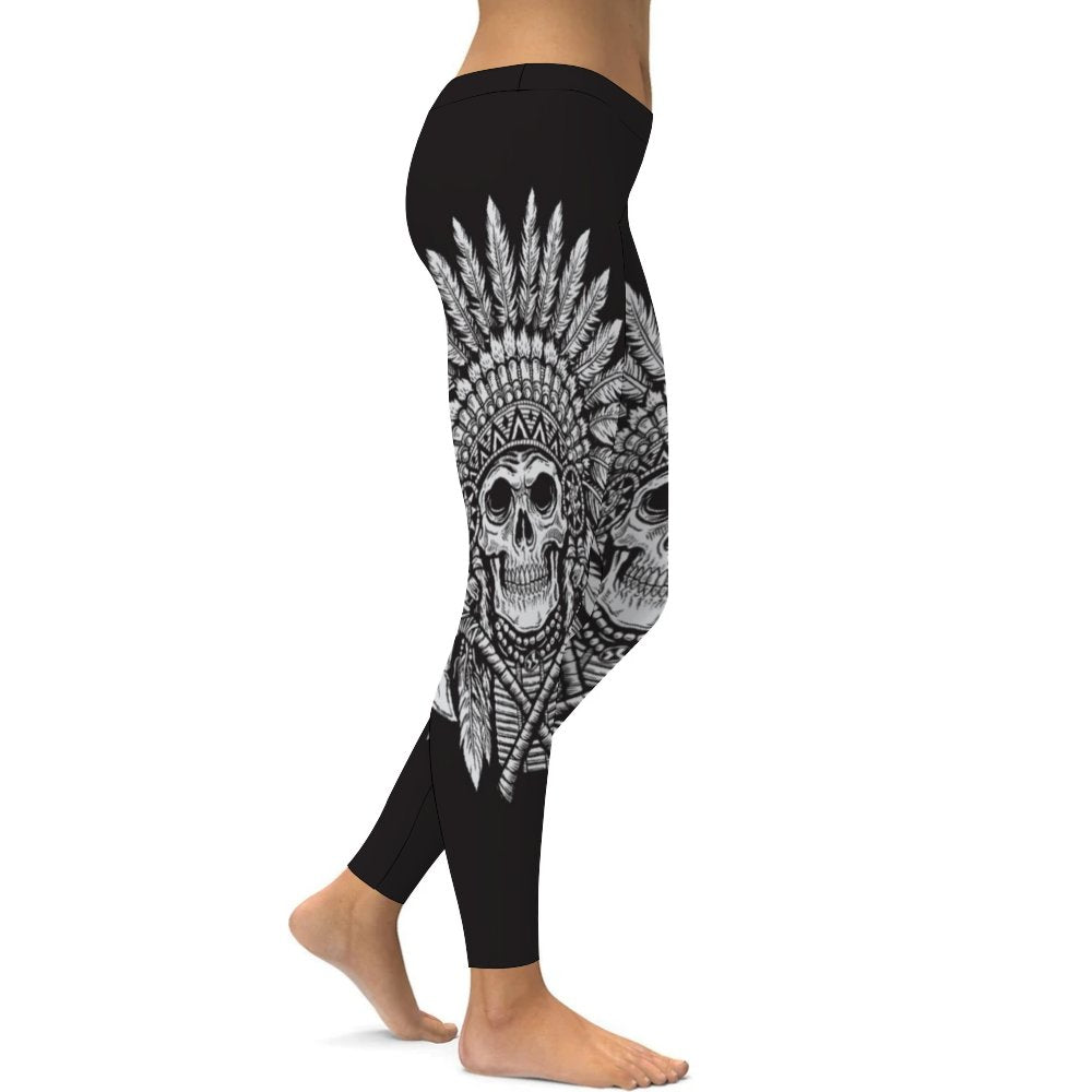 Yoga Leggings Tummy Control High Waist Stretchable Workout Pants Skull Printed