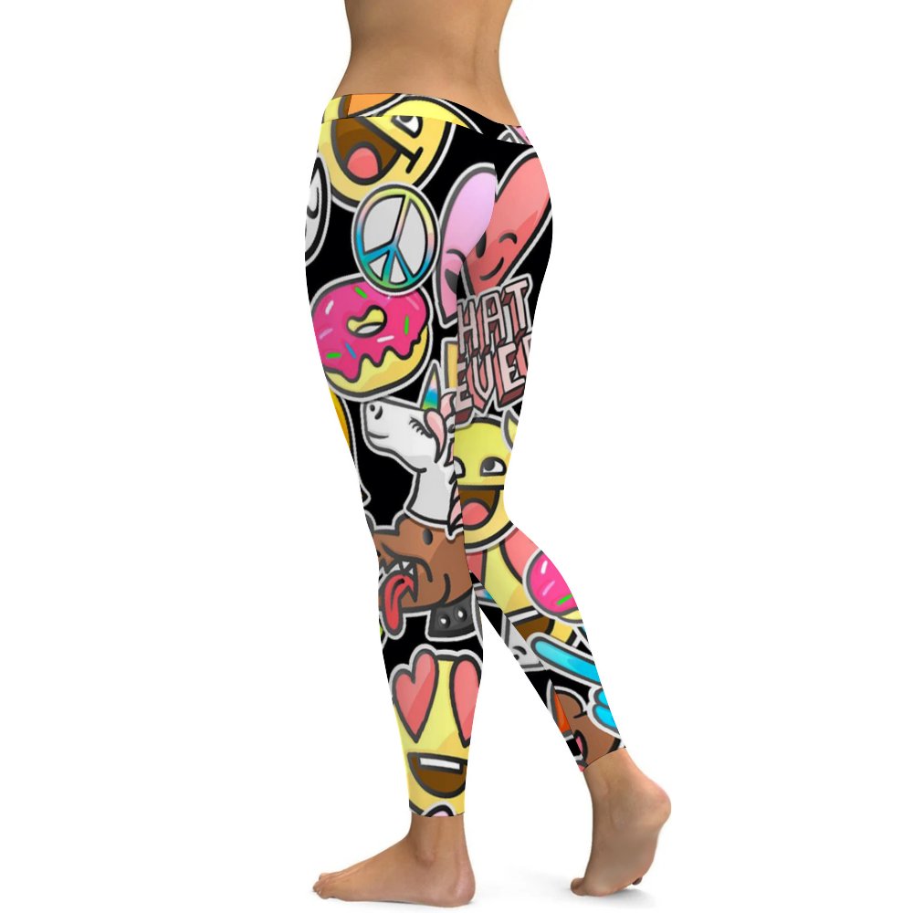 Yoga Leggings Tummy Control High Waist Stretchable Workout Pants Skull Emoji Printed
