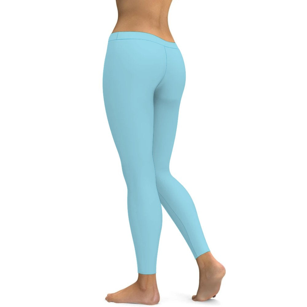 Yoga Leggings Tummy Control High Waist Stretchable Workout Pants Solid Baby Blue