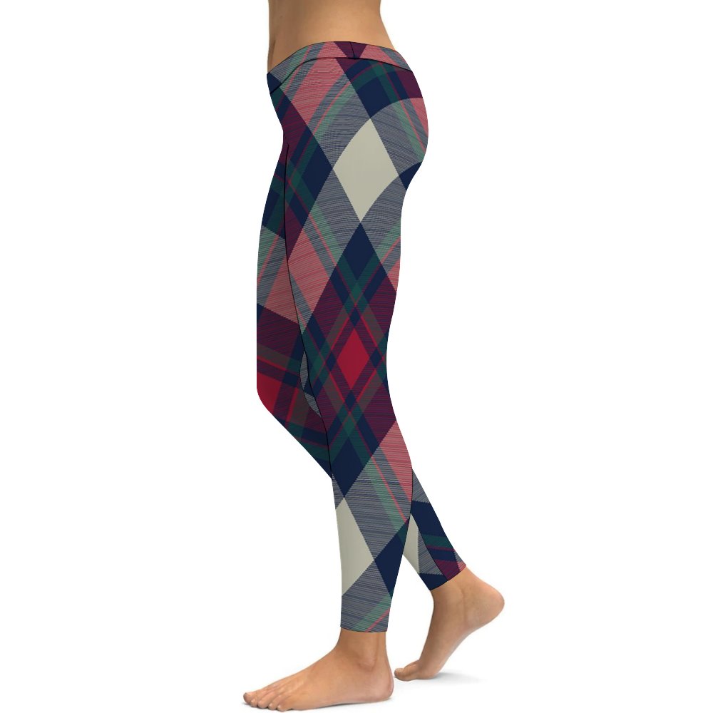 Yoga Leggings Tummy Control High Waist Stretchable Workout Pants Scottish Plaid Printed