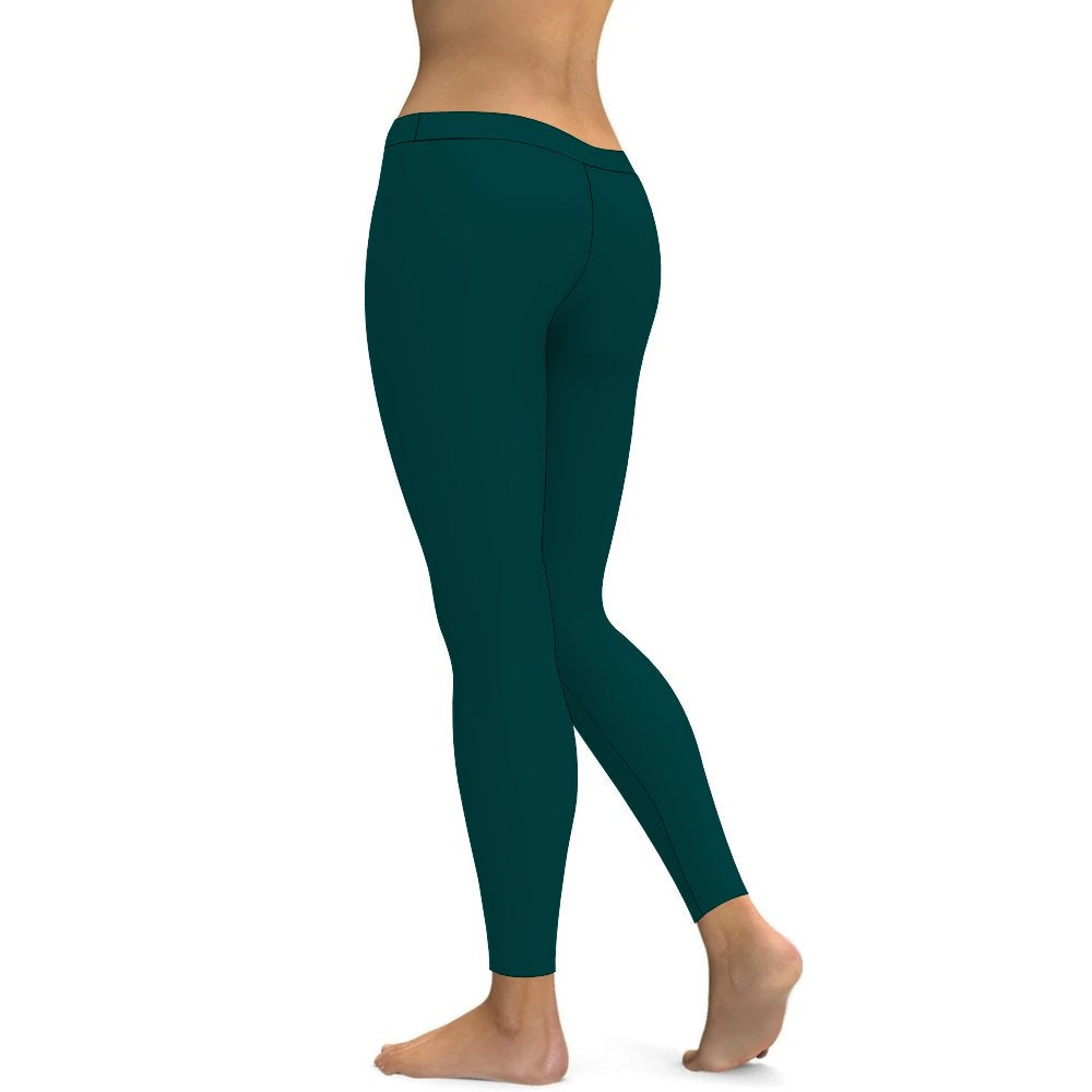 Yoga Leggings Tummy Control High Waist Stretchable Workout Pants Solid Drak Green