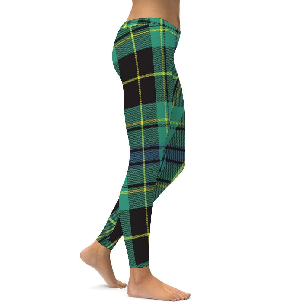 Yoga Leggings Tummy Control High Waist Stretchable Workout Pants Scottish Plaid Printed