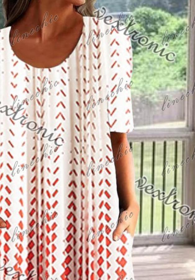 Women Short Sleeve Scoop Neck Graphic Printed Midi Dress