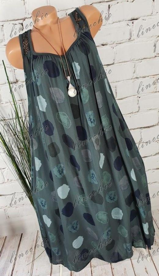 Women Sleeveless Lace Dot Dress Plus Size Army Green / S:bust-100Cm/39.37