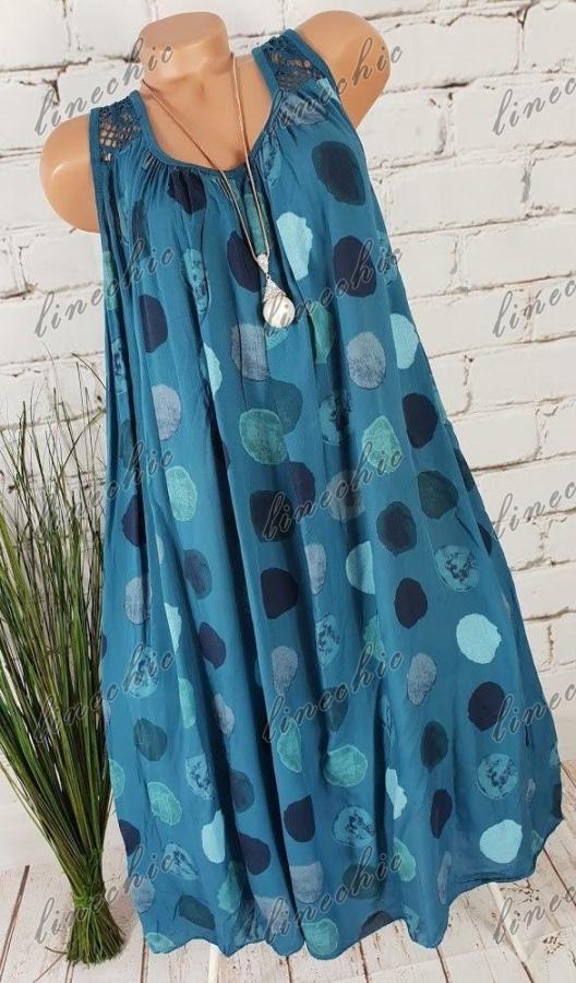 Women Sleeveless Lace Dot Dress Plus Size Blue / S:bust-100Cm/39.37