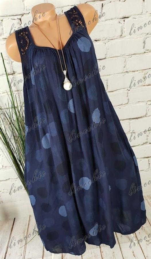 Women Sleeveless Lace Dot Dress Plus Size Navy Blue / S:bust-100Cm/39.37