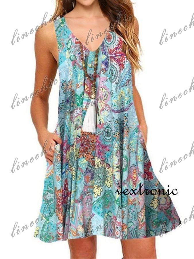 Women Sleeveless Printed Dress With Pockets Floral 2 / L:bust110Cm/43.31