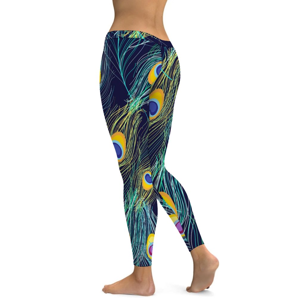 Yoga Leggings Tummy Control High Waist Stretchable Workout Pants Peacock Leather Printed