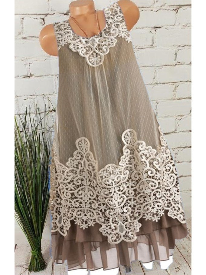 Women 2 Pieces Lace Vintage Style Sleeveless Dress
