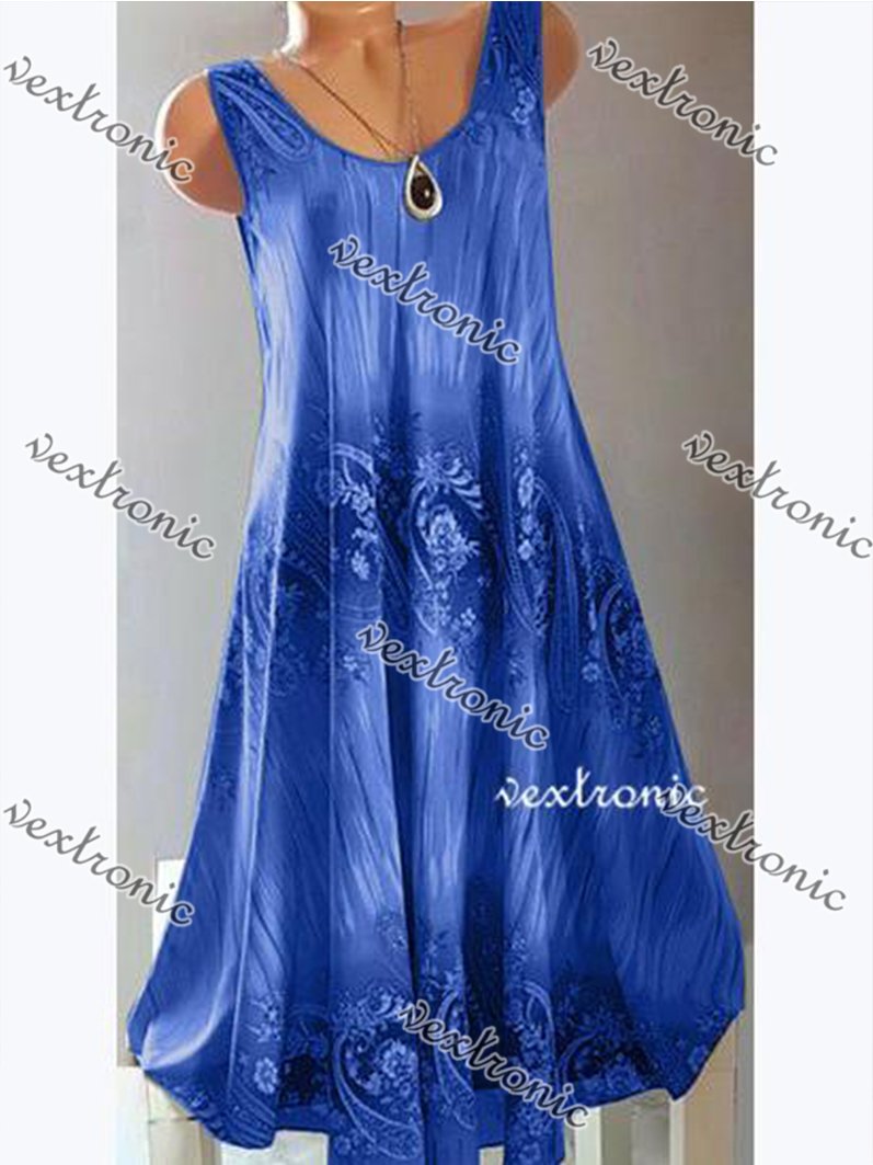 Women Summer Plus Size Sleeveless Floral Printed Dress